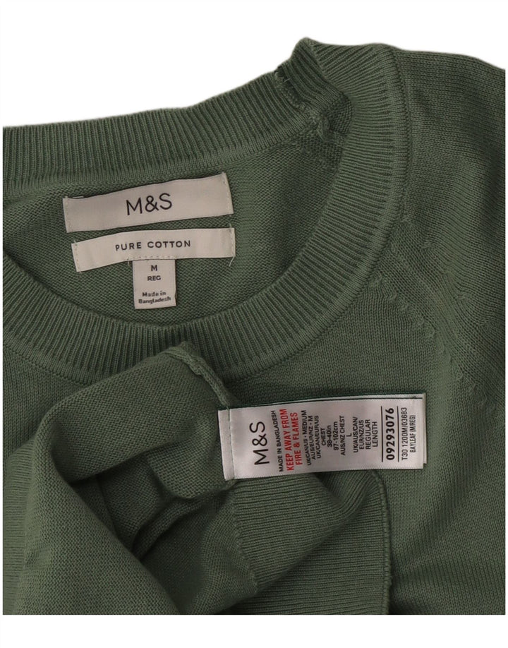 Мужской джемпер с круглым вырезом Marks & Spencer, хлопковый свитер среднего зеленого цвета