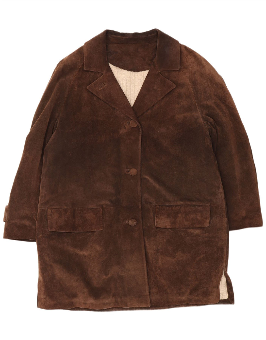 Винтажное женское пальто-ветровка оверсайз из замши UK 18 XL Коричневое