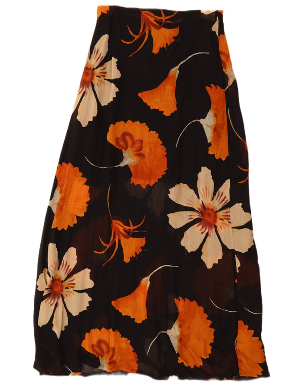 ВИНТАЖНАЯ женская макси-юбка с высокой талией UK 12, средний W26, черный цветочный принт