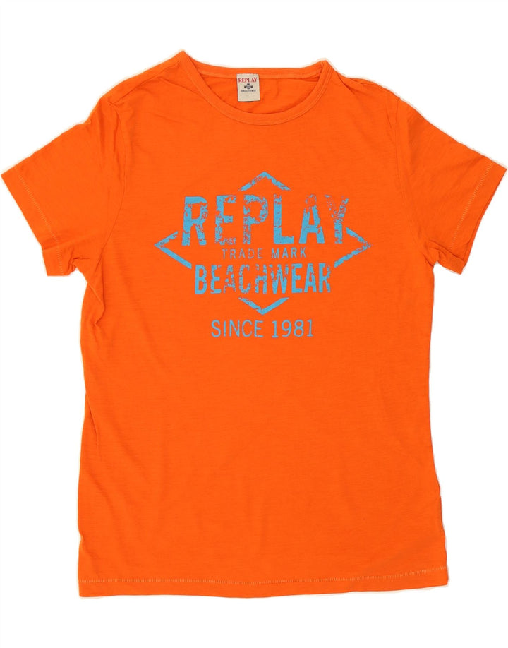REPLAY Mens Graphic T-Shirt Top Small Orange Cotton Vintage Replay and Second-Hand Replay from Messina Hembry 