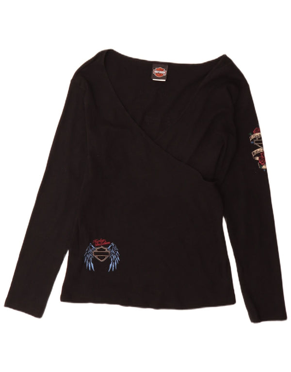 Женский топ Harley Davidson с длинным рукавом с рисунком, Великобритания 18 XL, черный хлопок