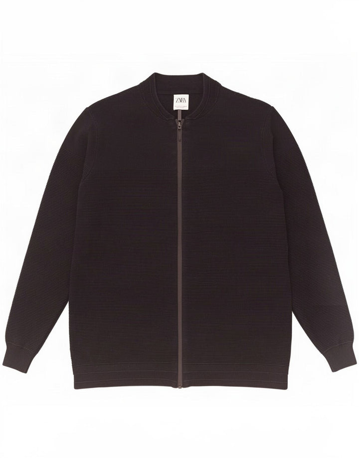 Мужской кардиган Zara, большой черный хлопковый свитер