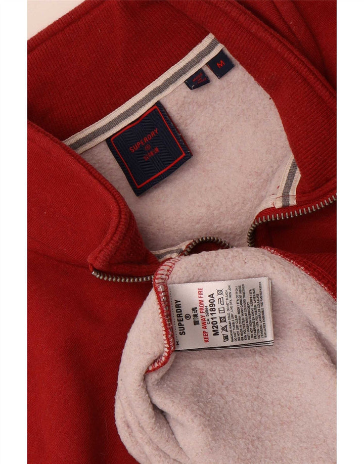 Мужской свитшот с воротником на молнии Superdry, хлопковый джемпер среднего красного цвета