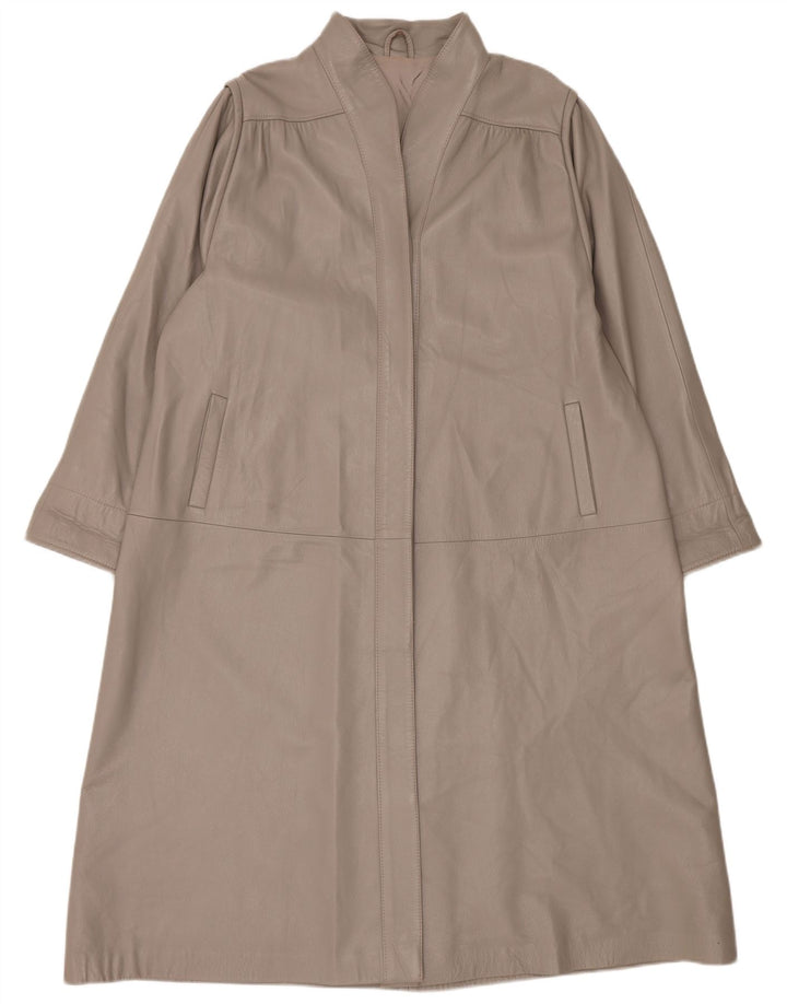 Винтажное женское кожаное пальто оверсайз IT 44 Medium Grey