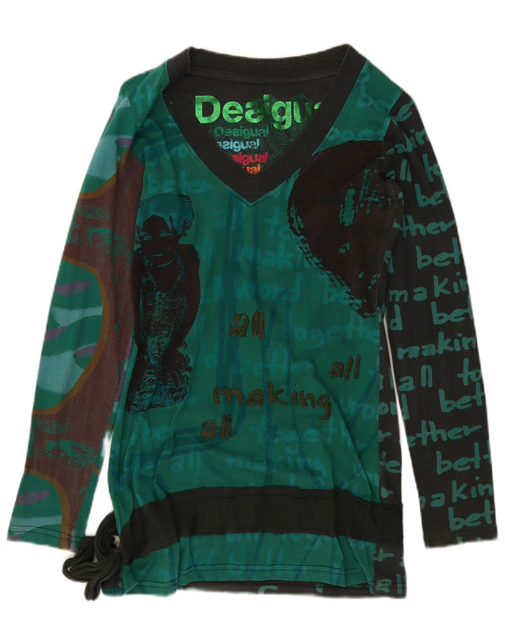 Женская туника Desigual с абстрактным узором, Великобритания 14, средний зеленый хлопок, хлопок
