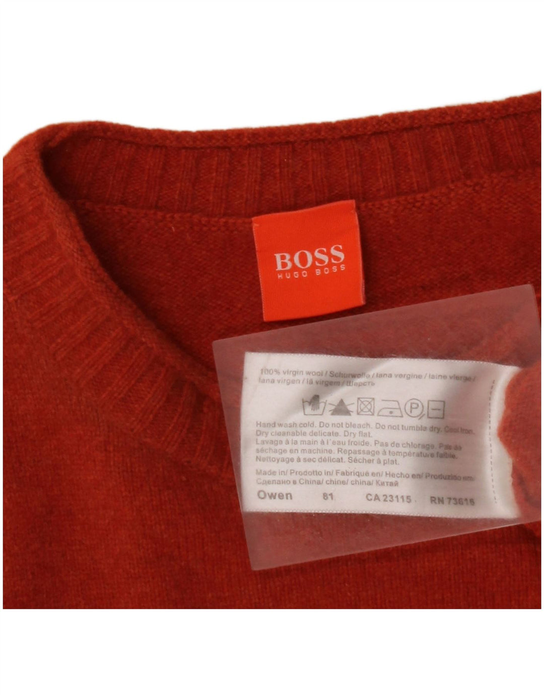 Мужской джемпер с круглым вырезом HUGO BOSS, средний оранжевый из натуральной шерсти