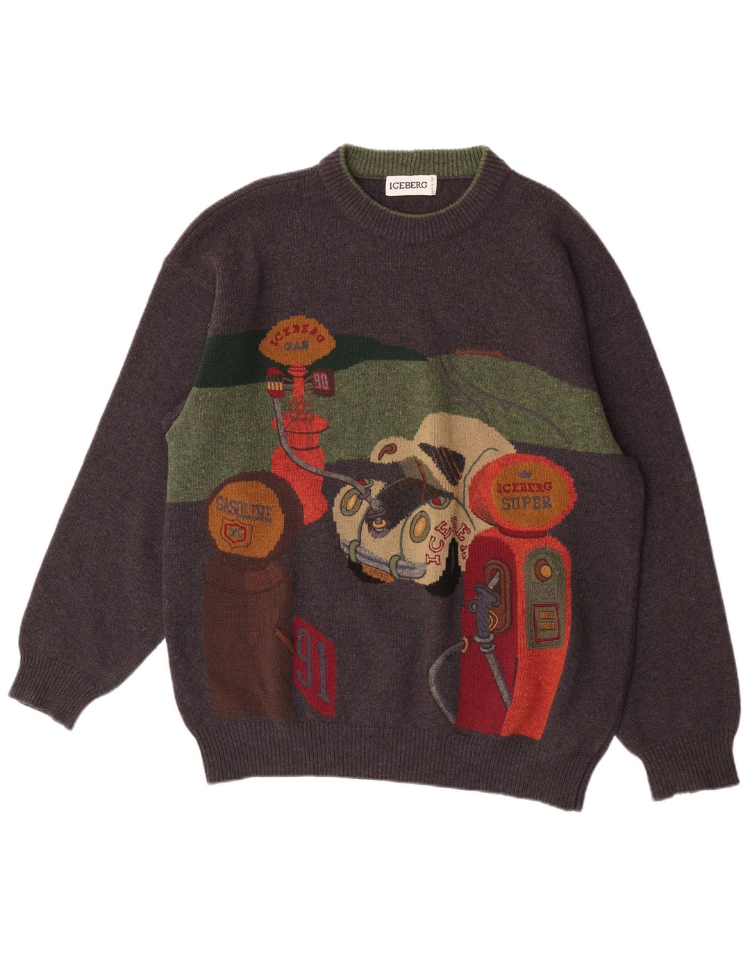 Мужской джемпер с круглым вырезом Iceberg, серый шерстяной свитер в стиле ретро