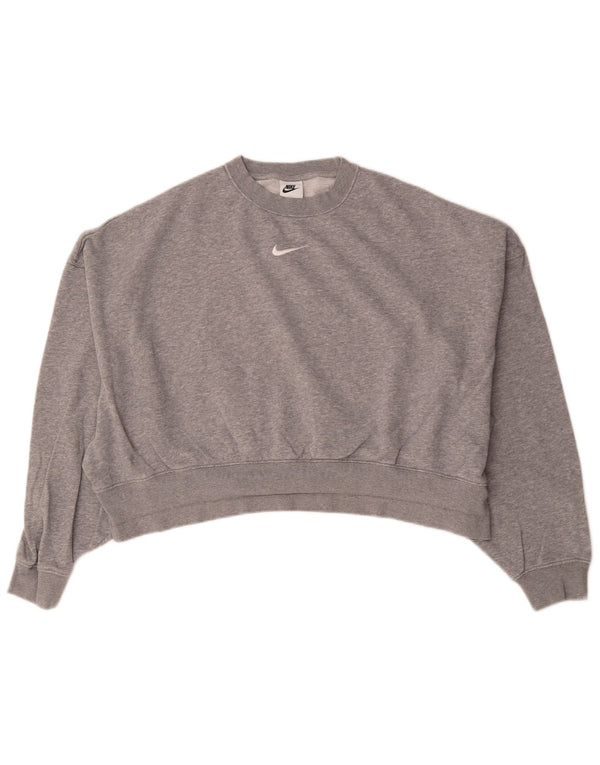 Nike Womens Crop Oversized Sweatshirt Jumper UK 10 Small Grey Flecked