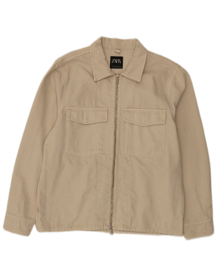 Мужская куртка Zara UK 42 XL, бежевый хлопок, Великобритания