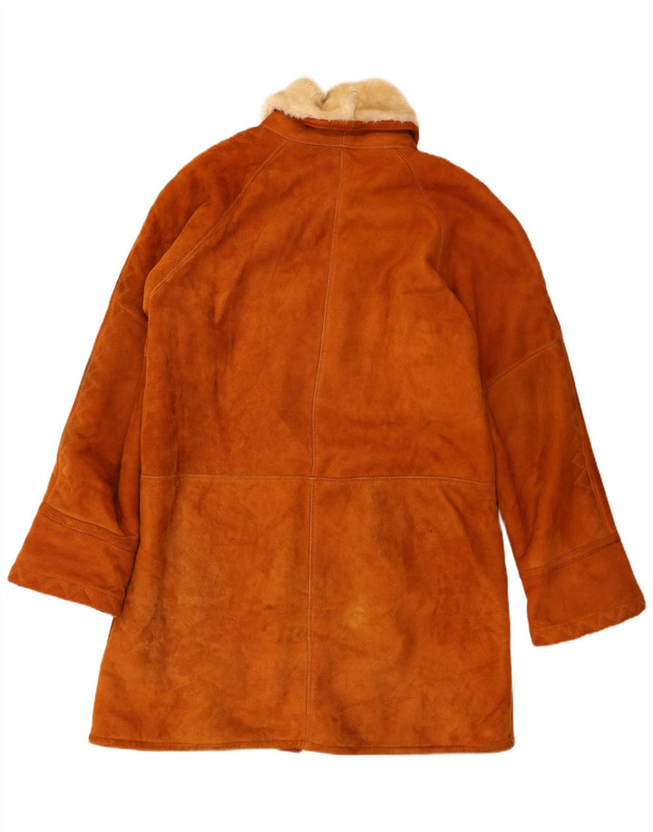 Винтажная женская дубленка свободного кроя IT 48 XL Коричневая кожа