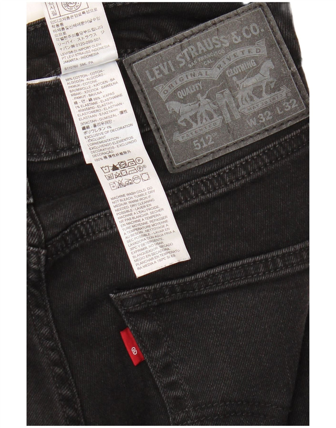 Мужские зауженные джинсы LEVI'S 512 W32 L32, черный хлопок