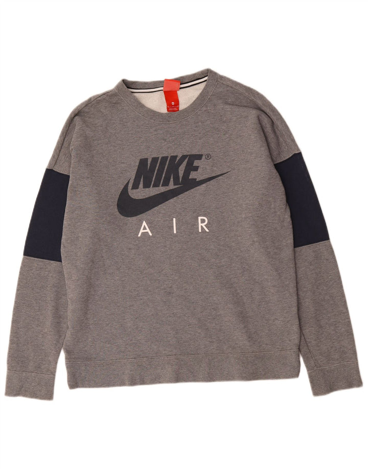 Мужской свитшот с рисунком Nike, хлопковый джемпер среднего серого цвета с цветными блоками