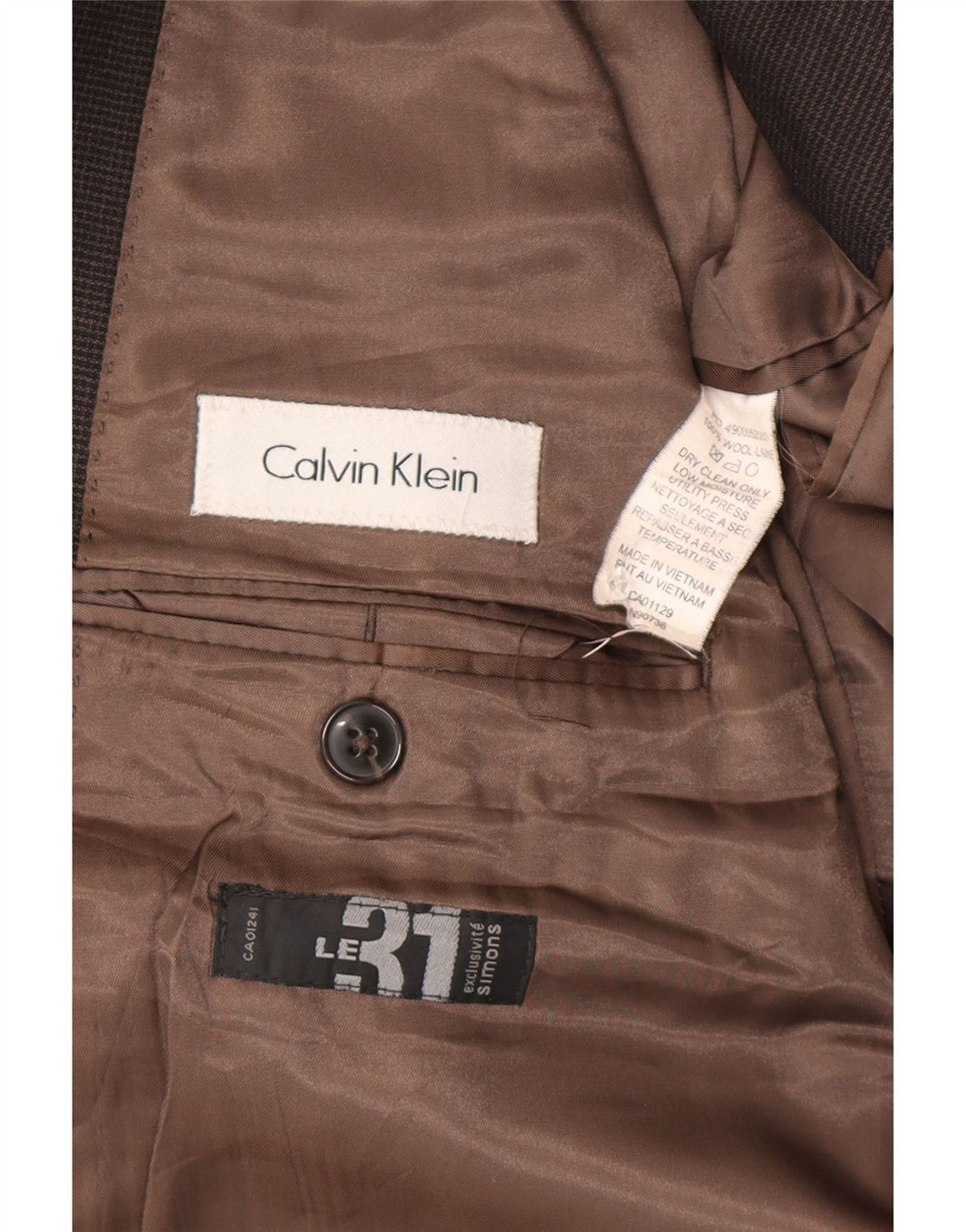 Мужской пиджак с 2 пуговицами Calvin Klein UK 44 2XL Коричневый шерстяной с узором «гусиные лапки»