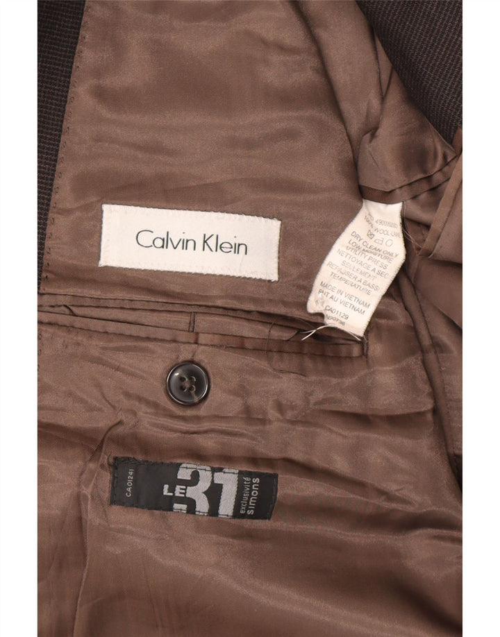 Мужской пиджак с 2 пуговицами Calvin Klein UK 44 2XL Коричневый шерстяной с узором «гусиные лапки»