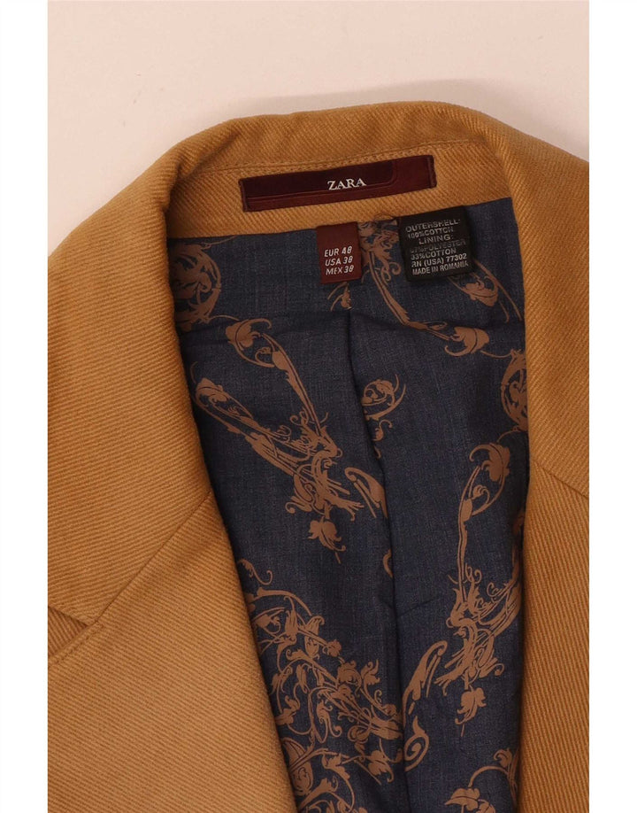 Мужской пиджак на двух пуговицах Zara EU 48, хлопковый средний коричневый цвет