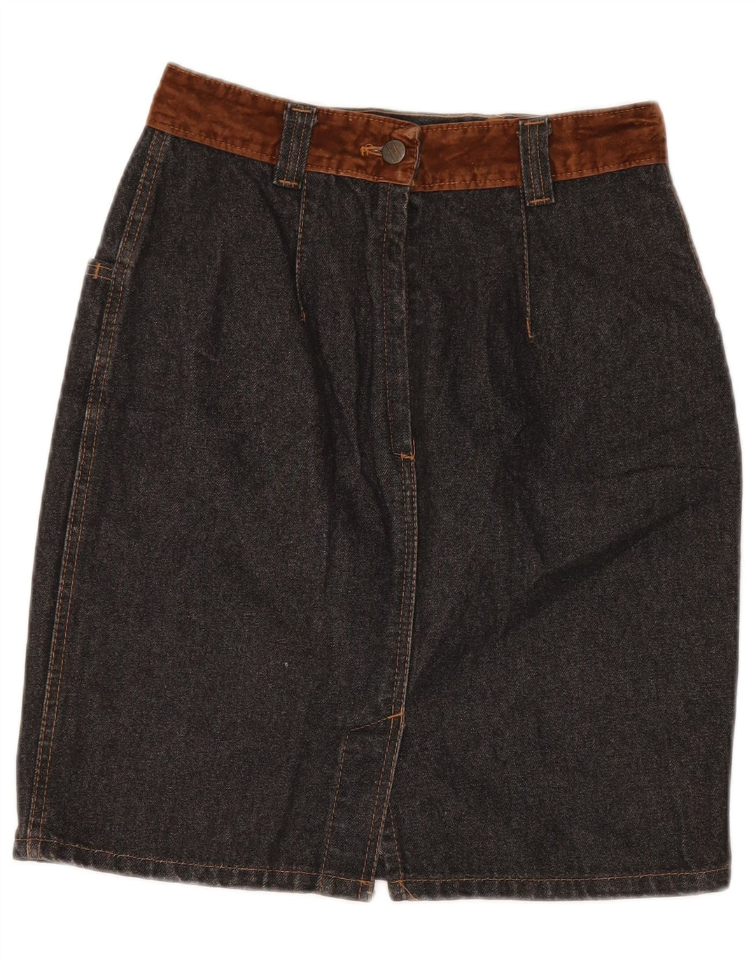 STEFANEL Womens High Waist Denim Skirt IT 46 Large W28  Grey Cotton