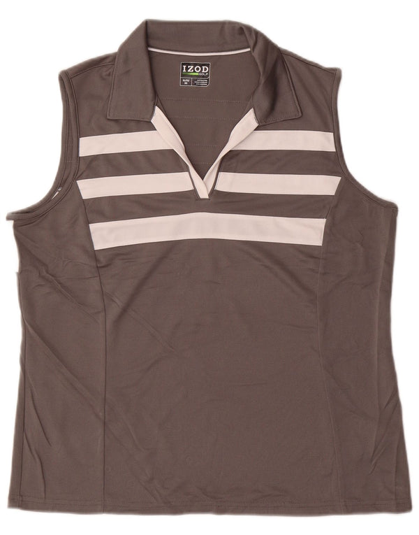 Женская рубашка поло без рукавов IZOD UK 18 XL, серая, полиэстер с цветными блоками