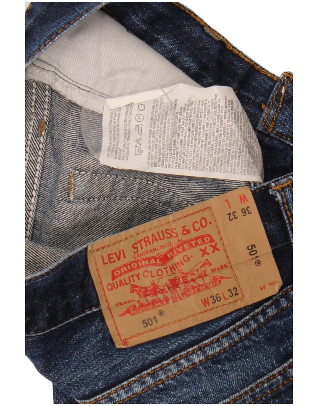 Мужские прямые джинсы Levi's 501 W36 L32 синие, хлопок
