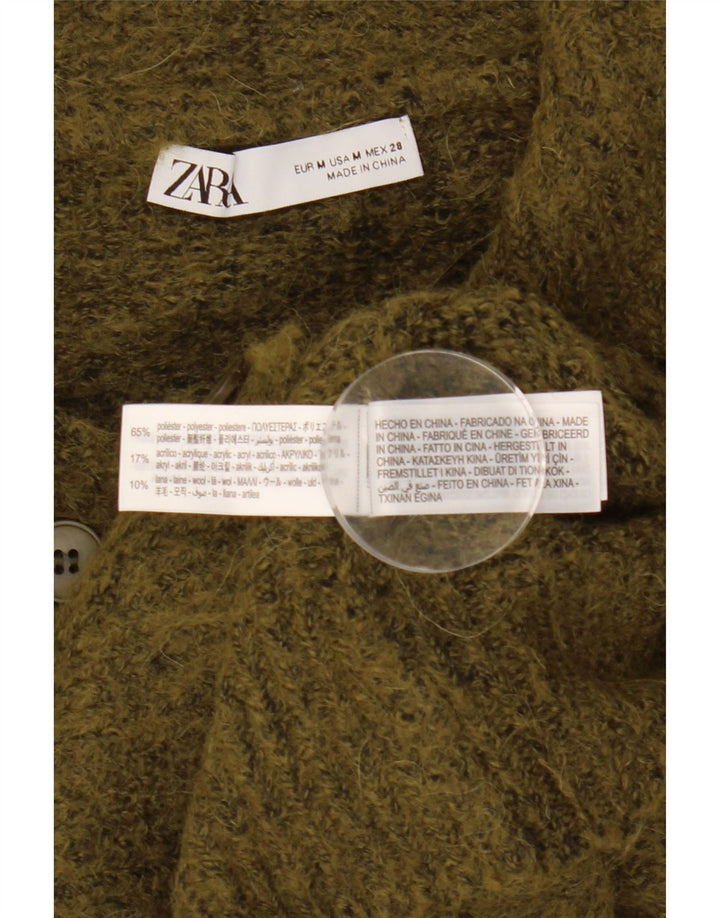 Женский укороченный кардиган оверсайз Zara UK 14, средний хаки в крапинку