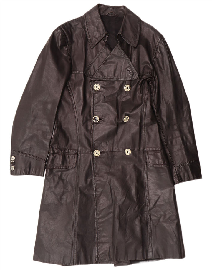 Винтажное мужское кожаное пальто IT 46 маленькое черное кожаное классическое