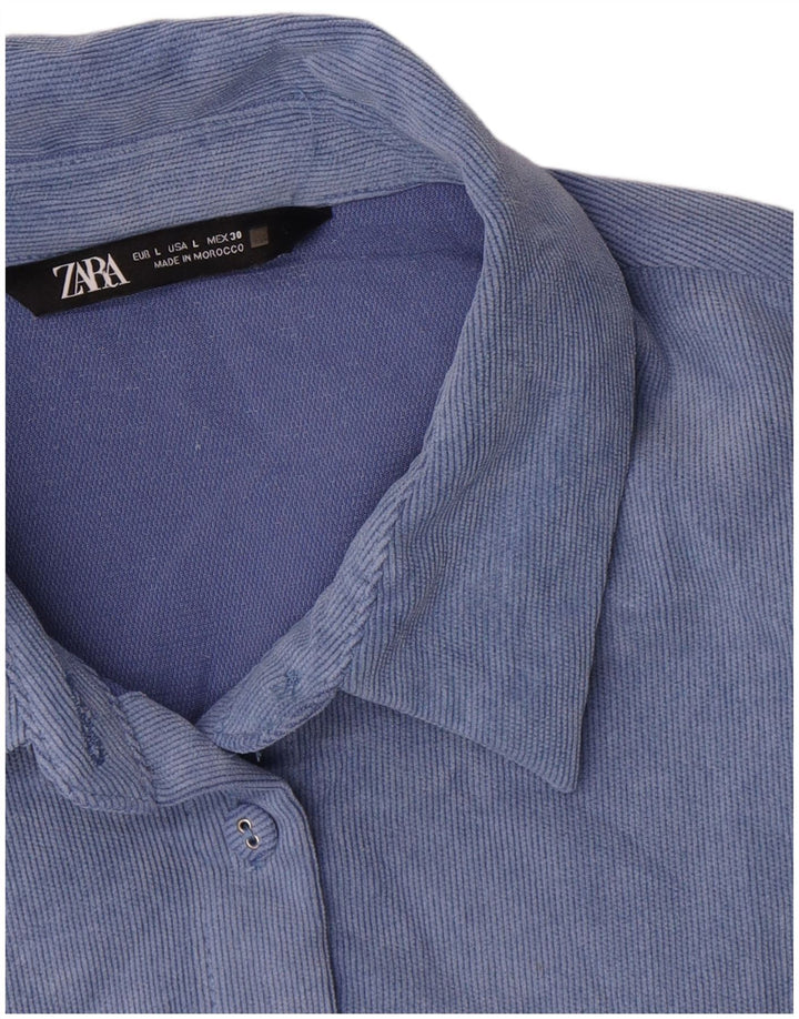 Женская вельветовая рубашка оверсайз Zara UK 16, большой синий полиэстер