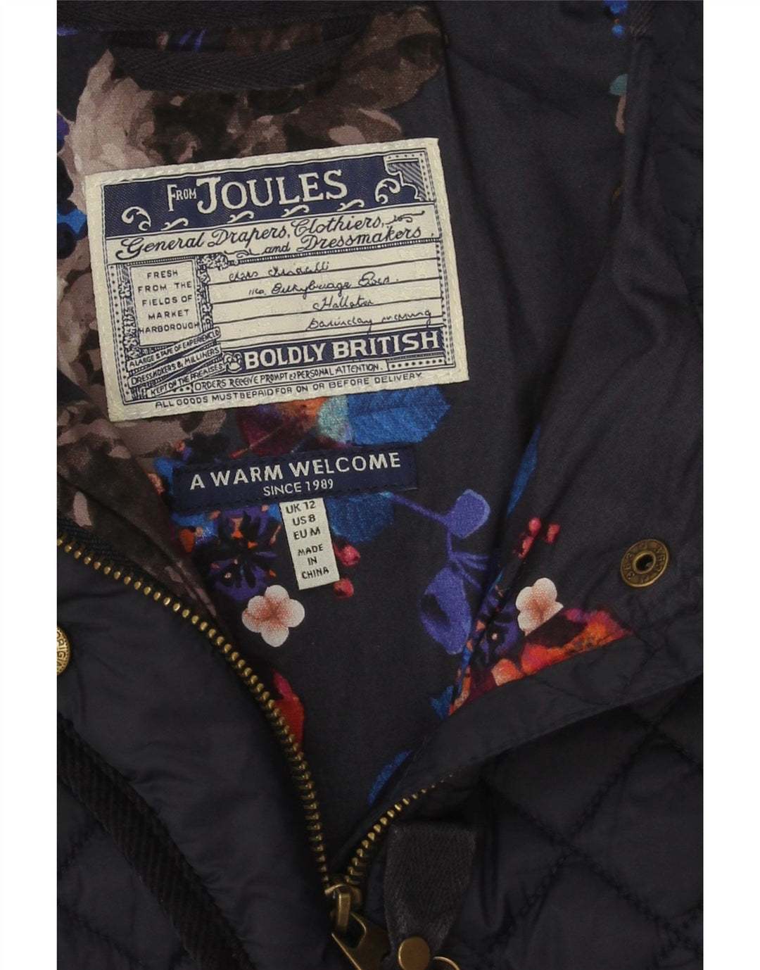 Женская стеганая куртка Joules UK 12 Medium Navy Blue Полиамид