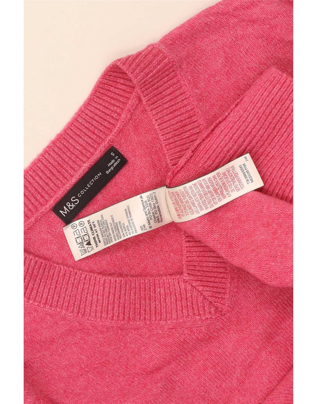 Женский джемпер с v-образным вырезом Marks & Spencer UK 10, маленький розовый полиэстер