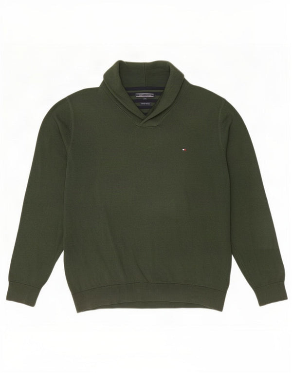 Tommy Hilfiger Мужской джемпер с отложным воротником, свитер 2XL, зеленый хлопок