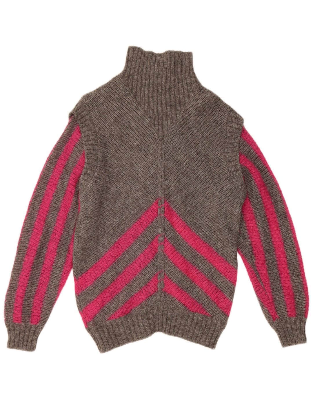 Винтажный женский джемпер с высоким воротником IT 42, средний серый в полоску