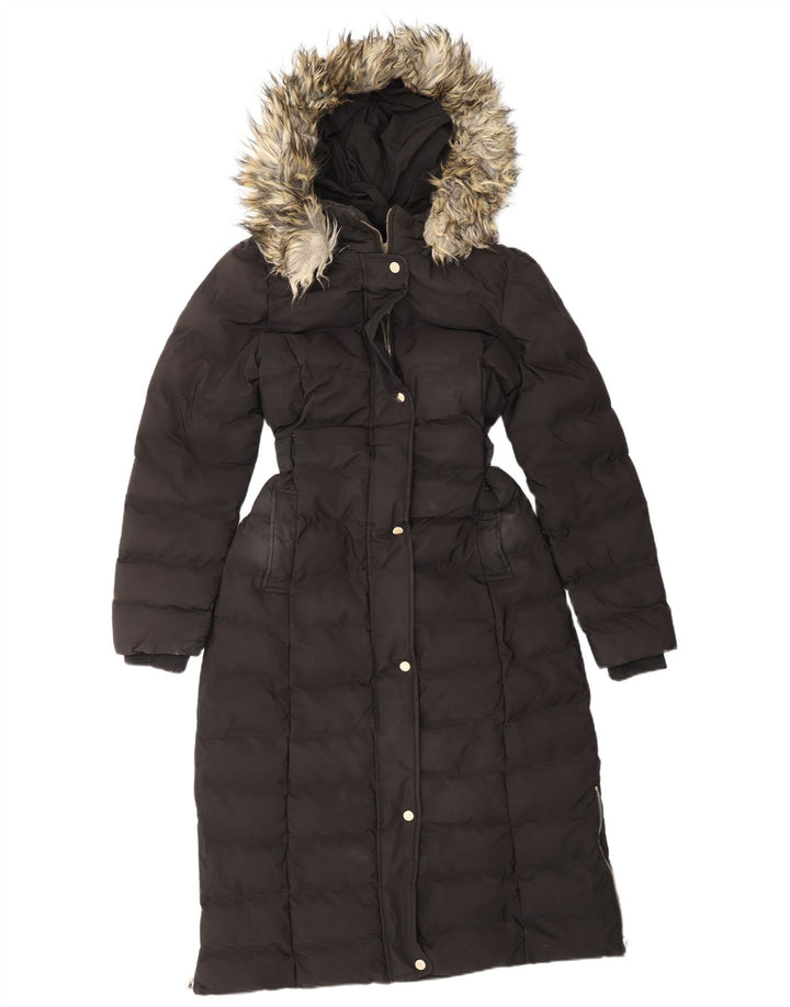 Женское стеганое пальто с капюшоном OASIS UK 12, средний черный полиэстер