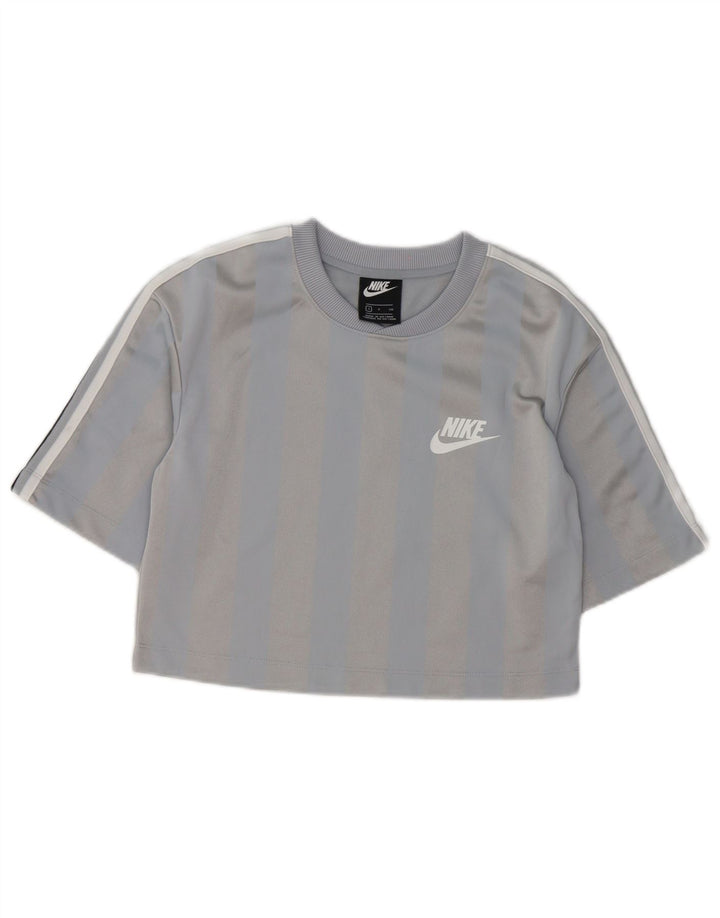 Женская укороченная футболка Nike UK 10, маленький серый полосатый полиэстер