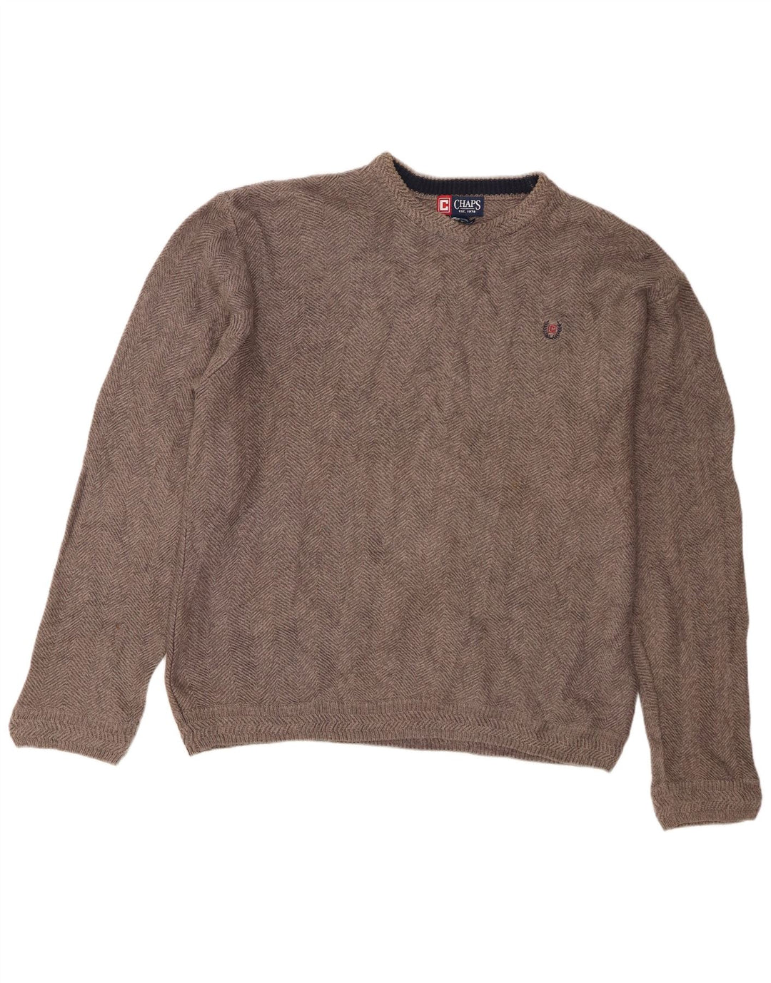 Мужской джемпер с круглым вырезом Chaps, большой серый хлопковый свитер с рисунком «елочка»