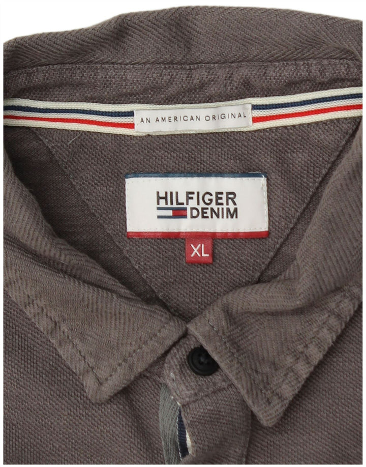 TOMMY HILFIGER Мужская рубашка-поло с длинным рукавом и рисунком, XL, серая