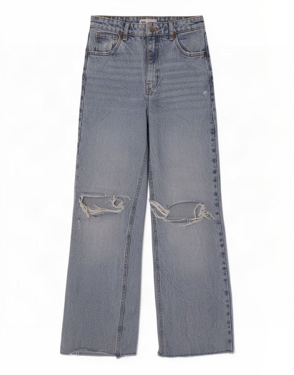 Женские потертые широкие джинсы с высокой талией Zara EU 36 XS W26 L30 синие