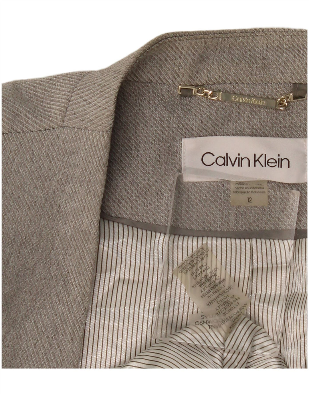 CALVIN KLEIN Женский удлиненный открытый пиджак US 12, большой серый полиэстер