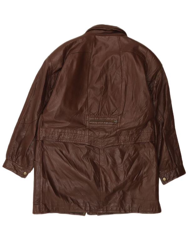 ВИНТАЖНОЕ Женское кожаное пальто UK 14, большое коричневое