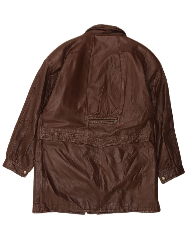 ВИНТАЖНОЕ Женское кожаное пальто UK 14, большое коричневое