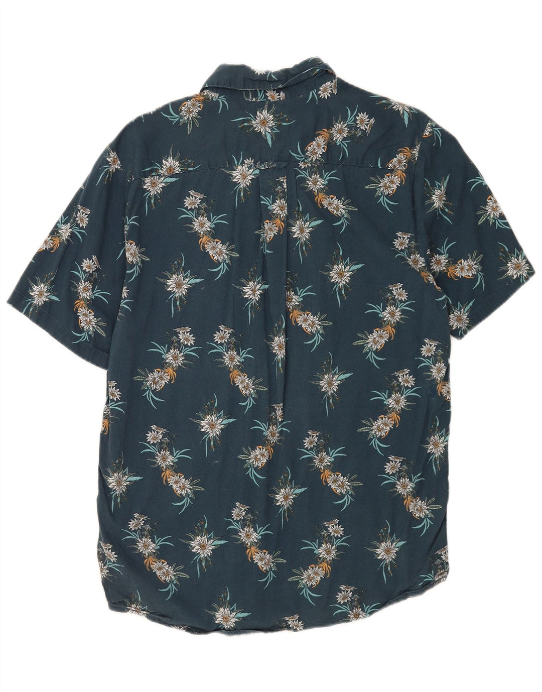 Мужская рубашка классического кроя с коротким рукавом Volcom, хлопковая рубашка среднего синего цвета с цветочным принтом