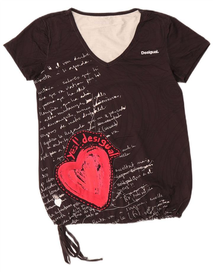 Женская футболка с рисунком Desigual Top UK 10, маленькая, черная, полиамид