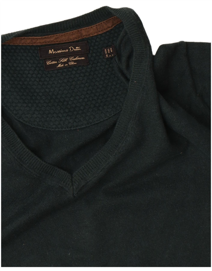 Мужской джемпер с v-образным вырезом Massimo Dutti, маленький зеленый хлопковый свитер