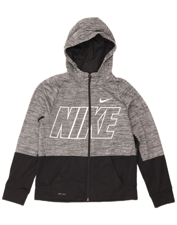 Свитер с капюшоном и молнией Nike Dri Fit для мальчиков 13–14 лет, XL, серый с цветными блоками