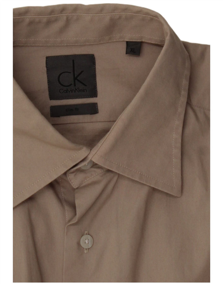 Мужская рубашка приталенного кроя CALVIN KLEIN XL бежевая