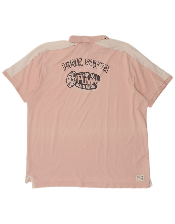Мужская рубашка-поло с рисунком Puma 2XL, розовая, хлопок с цветными блоками