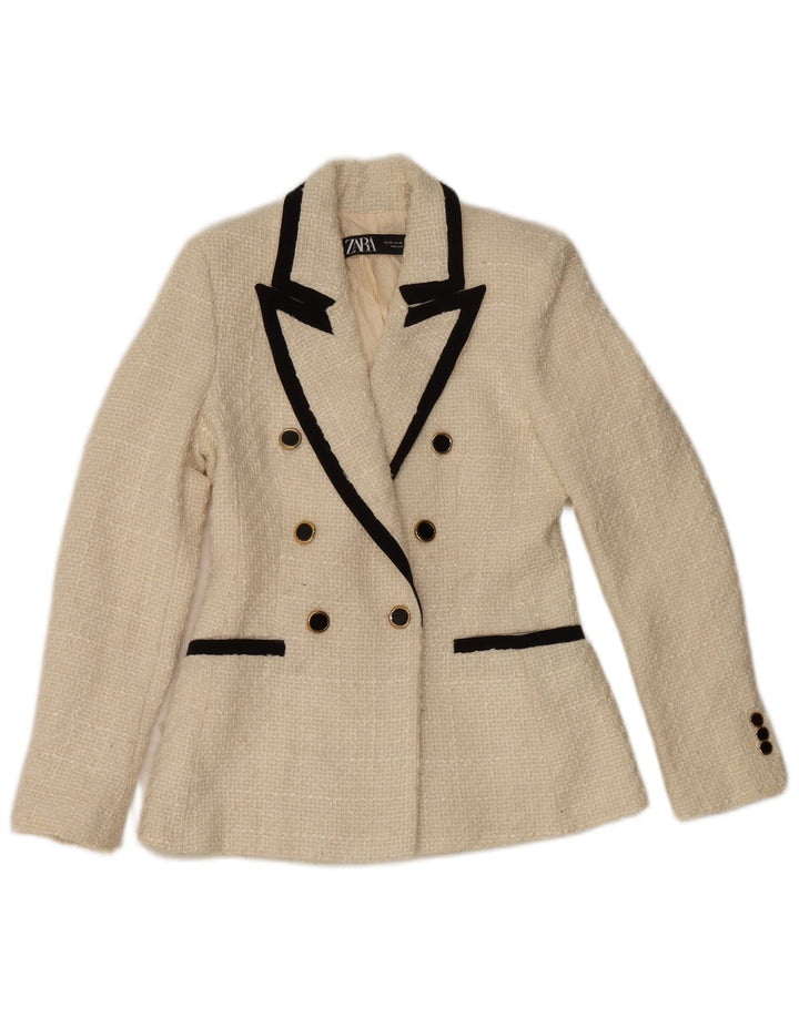 Женский двубортный пиджак Zara UK 6 XS из белого полиэстера