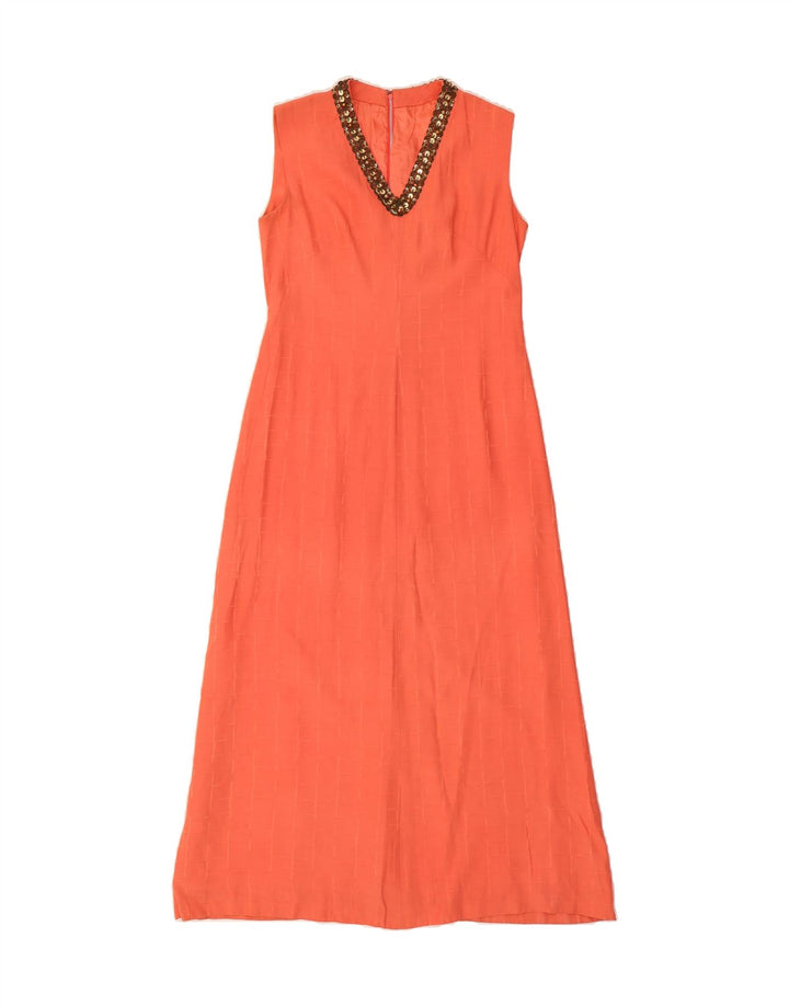 VINTAGE Womens Sleeveless Maxi Dress UK 12 Medium Orange Check Vintage Vintage and Second-Hand Vintage from Messina Hembry 