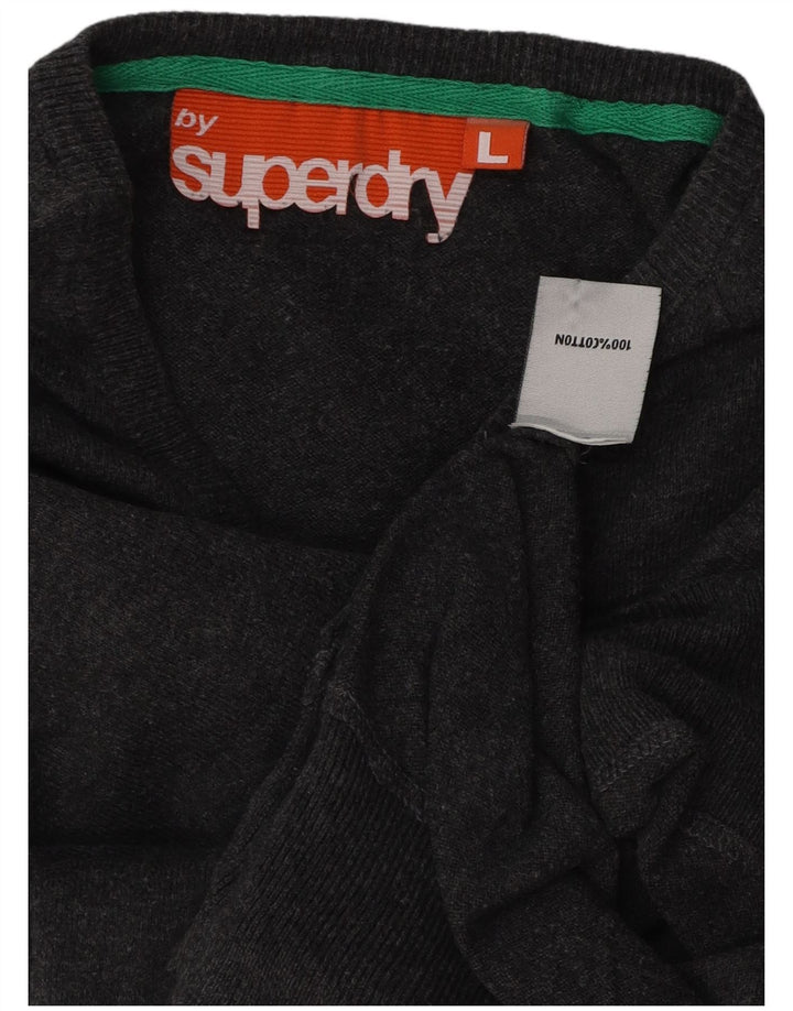 SUPERDRY Женский джемпер с v-образным вырезом UK 16, большой серый хлопок