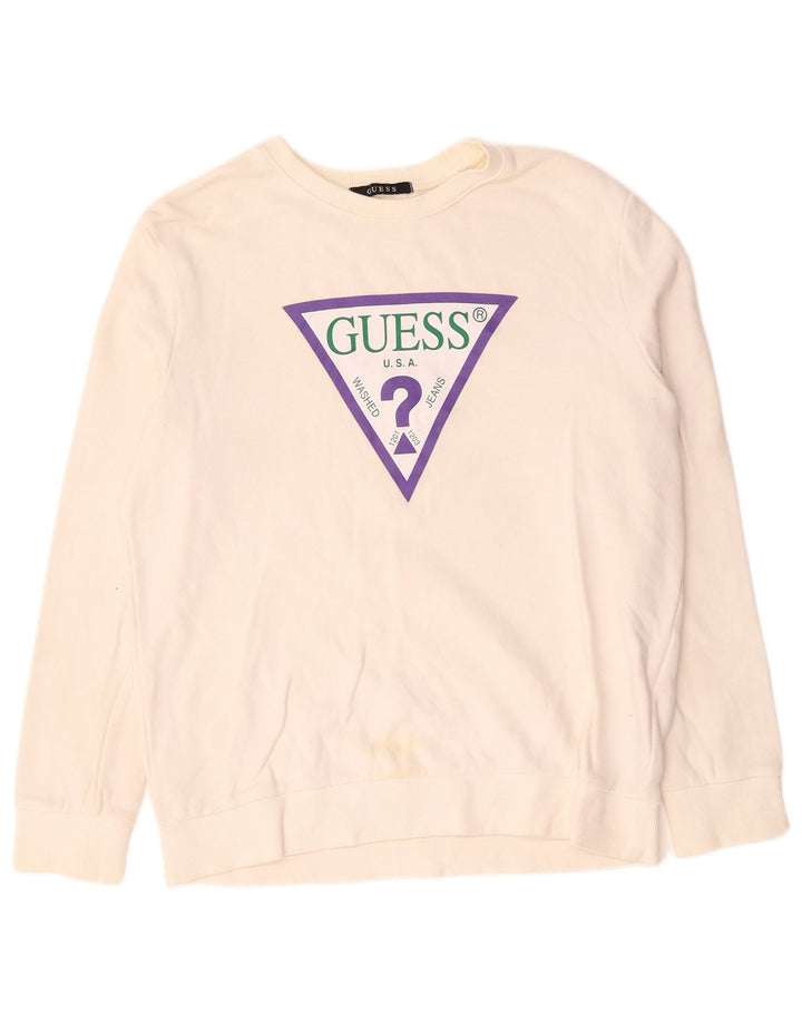 Женский свитер Guess с рисунком UK 14, средний хлопковый белый цвет