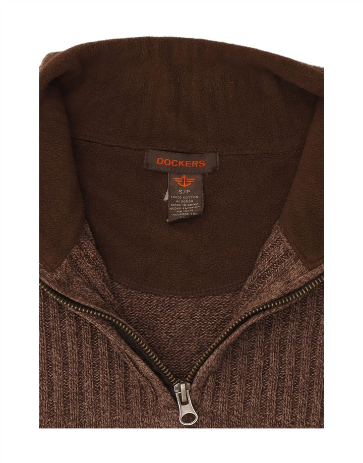 DOCKERS Mens Zip Neck Jumper Sweater Small Brown Cotton Vintage Dockers and Second-Hand Dockers from Messina Hembry 