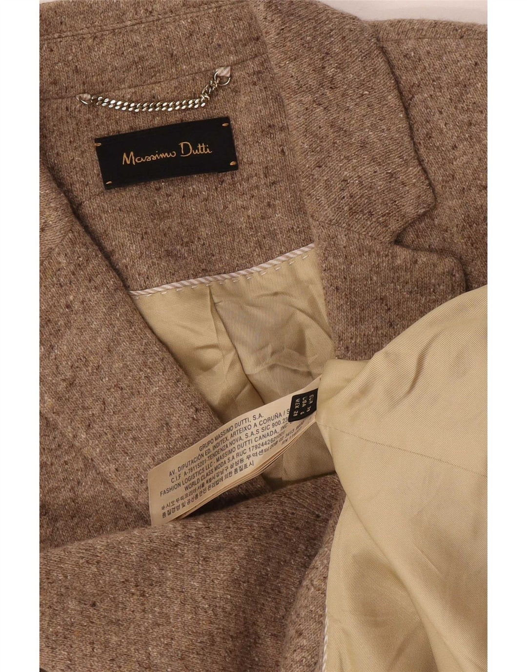 Женский пиджак Massimo Dutti на 2 пуговицах EU 38, маленький бежевый, шерстяной в крапинку