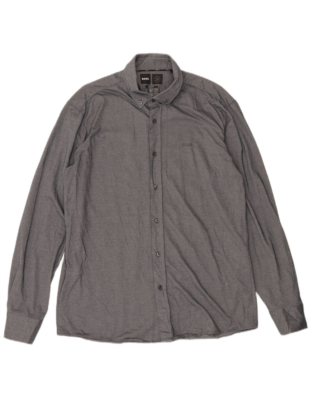 HUGO BOSS Mens Regular Fit Shirt Size 42 Large Grey Cotton